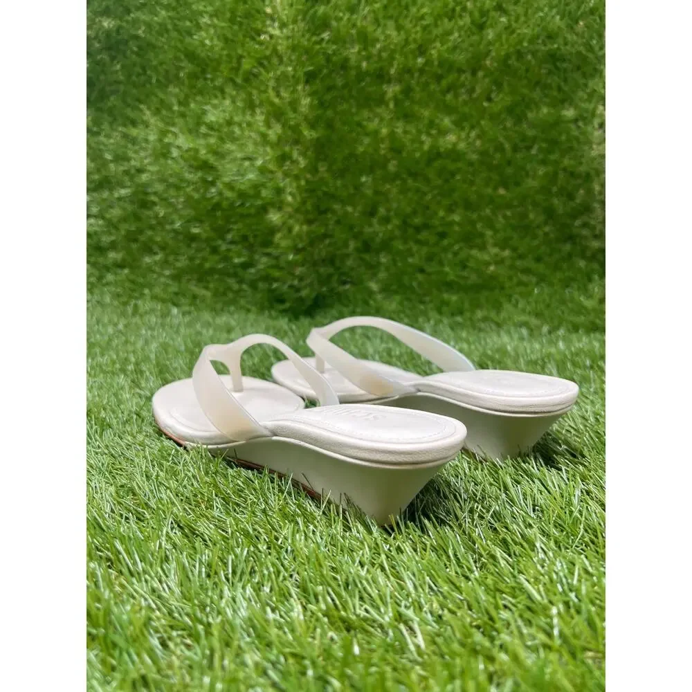 Schutz Roslyn Wedge Women's Size 5B Sugar White Thong Sandals